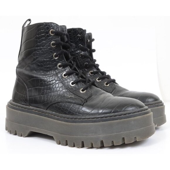 Bershka Women's 8 (38) Lace-up Ankle Boots Vegan Sustainable Platform Combat Got - Picture 9 of 11